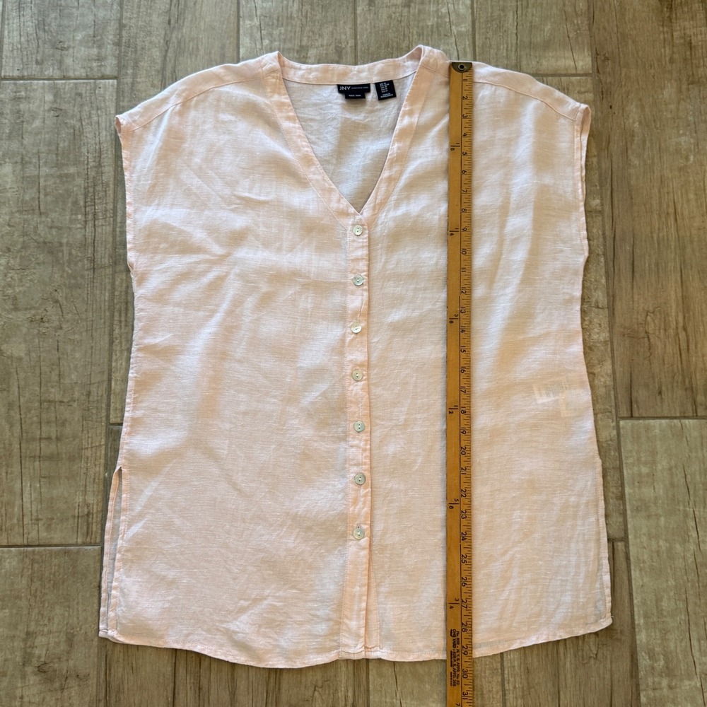 Jones New York JNY Pink 100% Linen Button Up Cap Sleeve V-Neck Blouse Top Size M - Picture 9 of 12